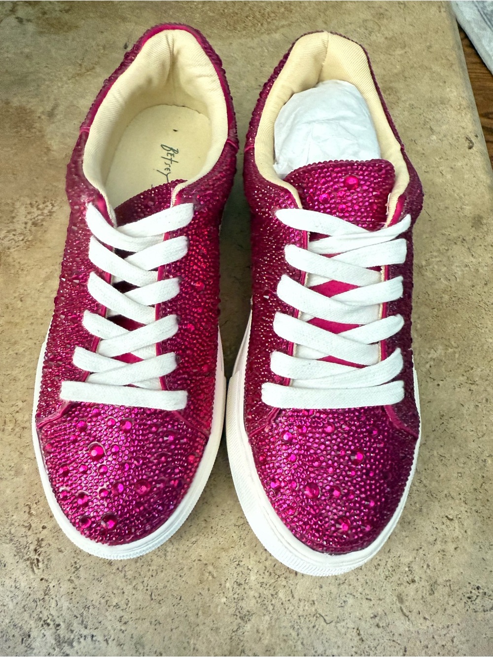 Betsey Johnson Hot Pink Rhinestone Low-Top Sneakers